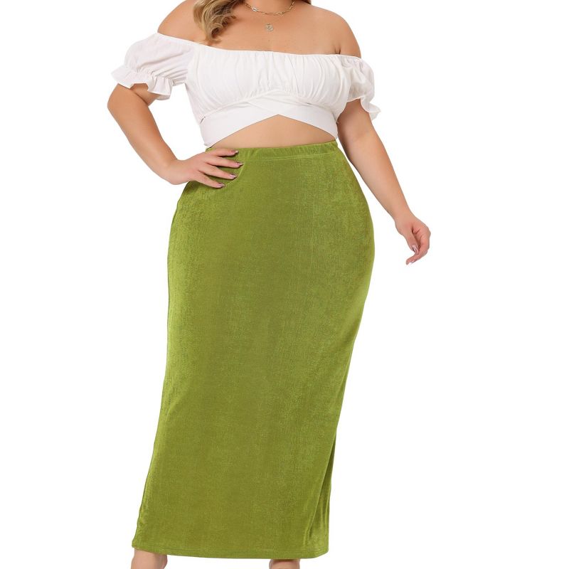 Agnes Orinda Women's Plus Size High Waist Stretch Elegant Bodycon Maxi Long Casual Pencil Skirt, 2 of 6