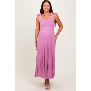 Pinkblush Mauve Textured Knit Shoulder Tie Maternity Midi Dress - 1 of 3