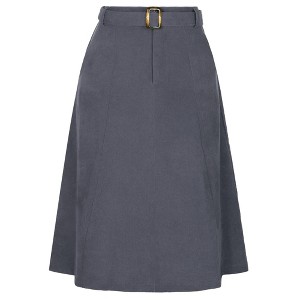 INSPIRE CHIC Women's High Waist Elastic Back A-Line Belted Corduroy Midi Skirt with Pockets - 1 of 4