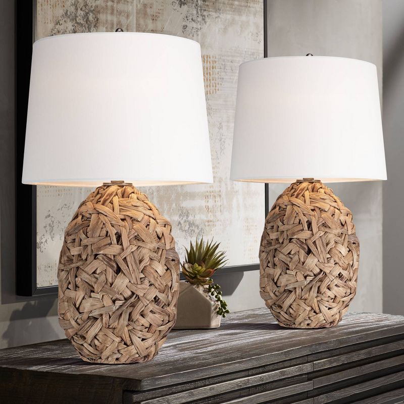 360 Lighting Nantucket 26" High Coastal Modern Farmhouse Rustic Table Lamps Set of 2 Natural Seagrass Living Room Bedroom Bedside White Shade, 2 of 7