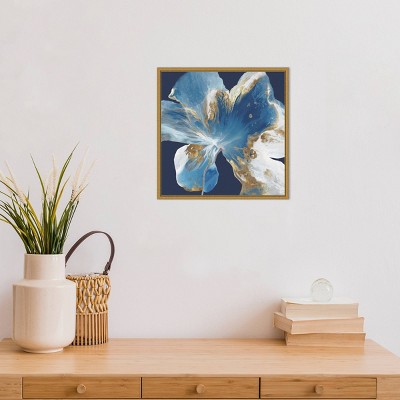 16" x 16" Blue and Gold Abstract Canvas Print with Gold Frame