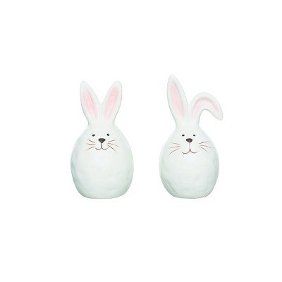 Transpac Ceramic Bunny Egg Figurines Set of 2 Decorative Easter Decor for Tabletop and Mantel Gift for Spring Celebrations