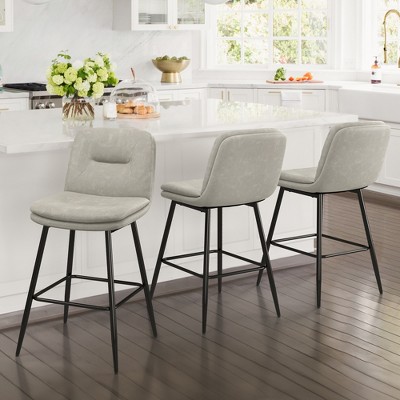 Arceso Bar Stools, Double-Layer Upholstered Counter Height Bar Stools,Faux Leather Barstools with Back and Footrest, 24 Inch Armless Barstool Chairs