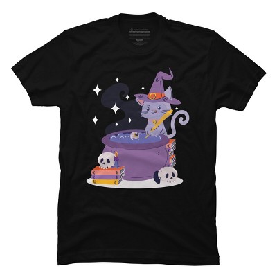 Men's Design By Humans Halloween Kitty Cauldron By machmigo T-Shirt
