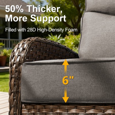 Close-up of armrest cushion showing 6" thickness