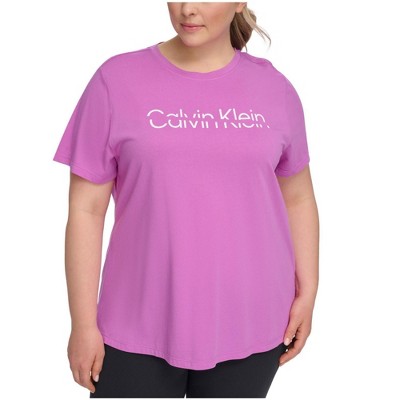 Calvin Klein Womens Sliced Logo Graphic T-Shirt, Purple, 1X