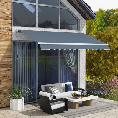 Sapphtopaz 12'x10' Retractable Awning Manual Patio Awnings Sunshade Shelter 280gsm UV Resistant with Manual Crank Handle