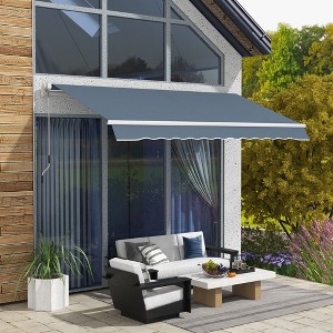 Sapphtopaz 12'x10' Retractable Awning Manual Patio Awnings Sunshade Shelter 280gsm UV Resistant with Manual Crank Handle - 1 of 4