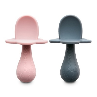 Image of Grabease Baby Silicone Spoon Set for Baby-Led Weaning & First Stage Self-Feeding, Set of 2 - Blush & Gray