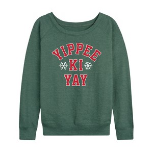 Women's - Instant Message - Yippee Ki Yay Athletic Christmas Lightweight French Terry Wide Neck Long Sleeve Shirt - 1 of 4