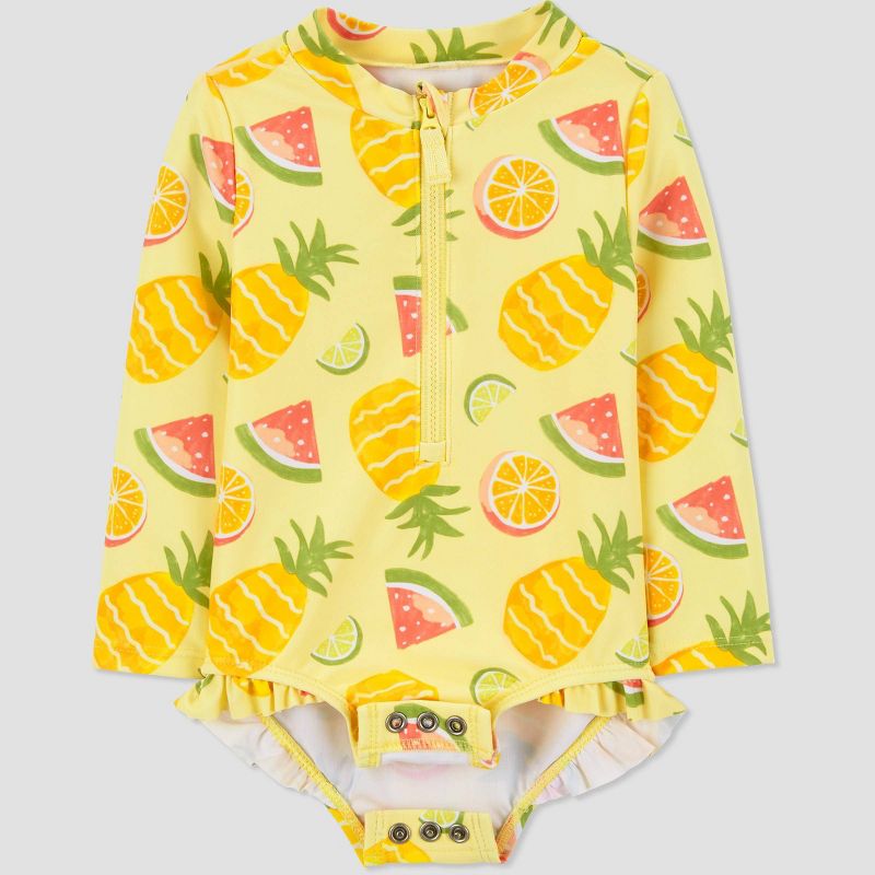 Carter's Just One You® Baby Girls' Long Sleeve Fruit Printed Rash Guard Set - Yellow/Pink, 3 of 8