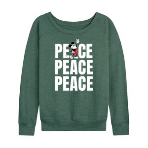 Women's - Disney - Mickey Peace Lightweight French Terry Wide Neck Long Sleeve Shirt - 1 of 4