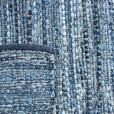 Handmade Blue Cotton Flat Woven Rectangular Rug