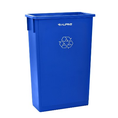 Blue 23 Gallon Plastic Commercial Recycle Bin with Drop Slot Lid