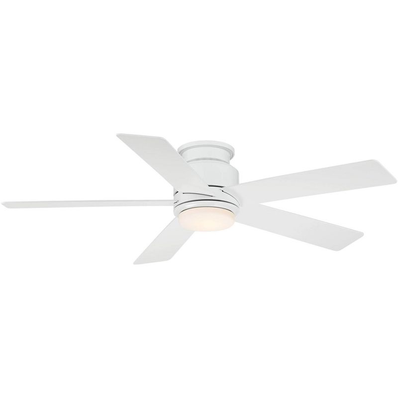 52" Casa Vieja Modern Outdoor Hugger Ceiling Fan with Dimmable LED Light Remote Control Matte White Damp Rated for Patio Exterior, 1 of 10