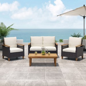 Christopher Knight Home Velthur Outdoor Wicker and Acacia Wood 4 Seater Chat Set - 1 of 4