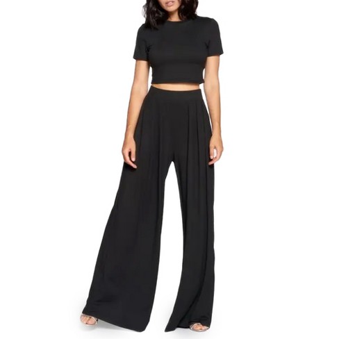 August Sky Women's Knit Crop Top And Palazzo Pant Set : Target