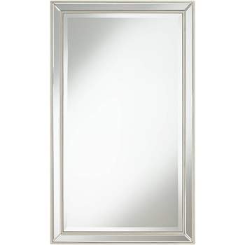 Noble Park Helena Rectangular Vanity Accent Wall Mirror Modern Beveled Silver Frame 25" Wide for Bathroom Bedroom Living Room Home Office Entryway