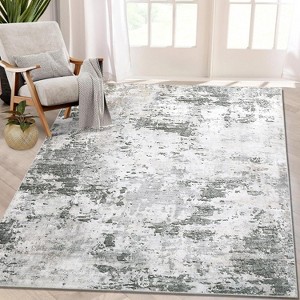 4x6 Washable Abstract Rug with Non-Slip Backing, Stain-Resistant Low Pile, Living Room, Bedroom, Dorm, Office, Playroom, Blue - 1 of 4