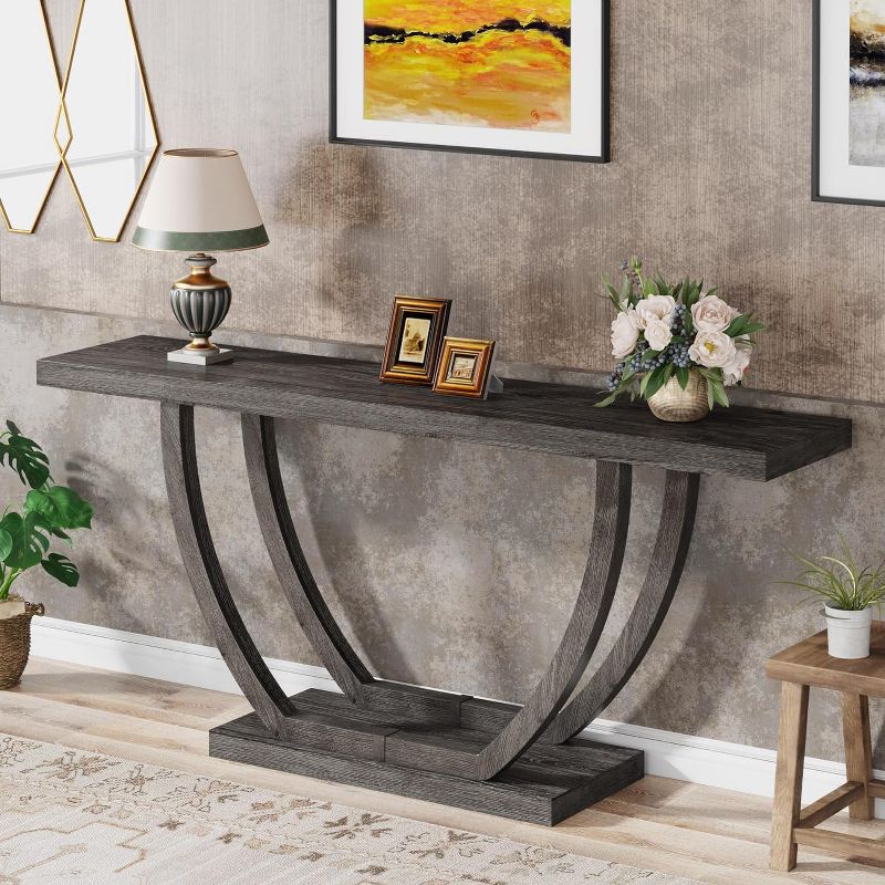 Tribesigns 63 Inches Farmhouse Wood Console Table for Entryway, Narrow Long Foyer Sofa Table with Geometric Legs for Hallway, Entrance, Living Room, 2 of 8