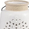 Sagebrook Home Ceramic Lantern - Contemporary Ivory and Beige Flower Cut-Out Creative Decorative Lantern with Handle for Indoor or Outdoor Use - image 4 of 4