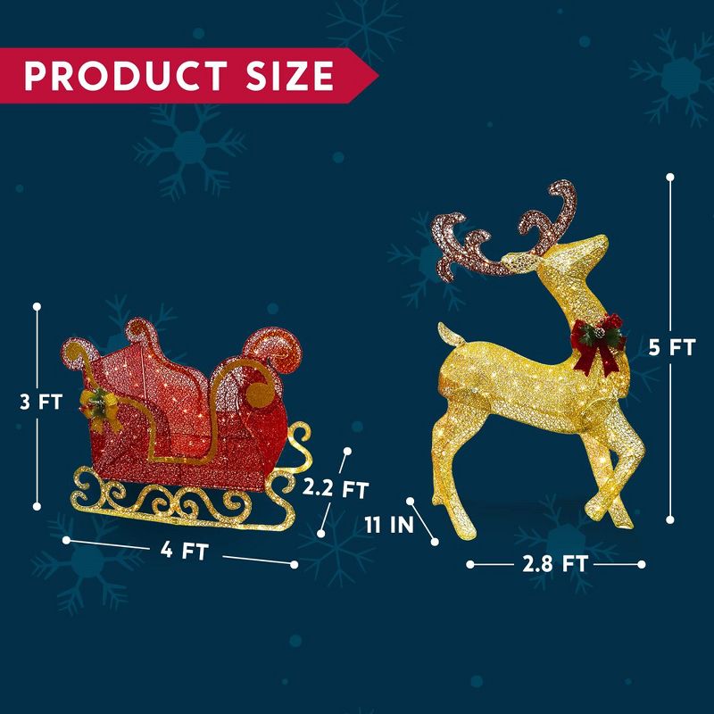 Joiedomi 3D Christmas Reindeer and Outdoor Sleigh Yard Light 2 Pcs Christmas Outdoor Decorations, 5 of 7