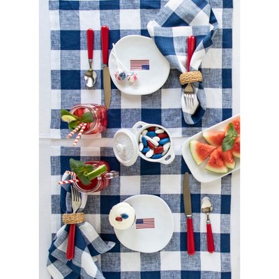 Sage and White Buffalo Check Linen Dinner Napkins Set of 4