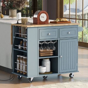 NicBex Mobile Kitchen Island Cart Morden Kitchen Carts on Wheels with 2 Drawers, Bottle Rack, Open Storage and Cabient for Dining Rooms - 1 of 4
