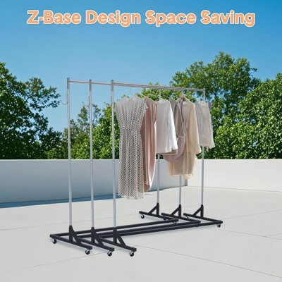 TROPOW Z-Shape Steel Garment Rack with Wheels, 2 PVC Dust Covers (60x50x110/90cm) for Retail/Closet Storage