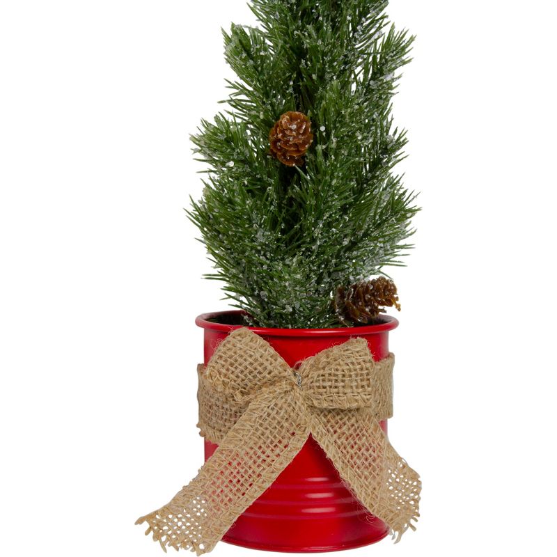 Northlight 1 FT Frosted Upswept Mini Pine Christmas Tree in Red Tin Pot - Unlit, 3 of 6