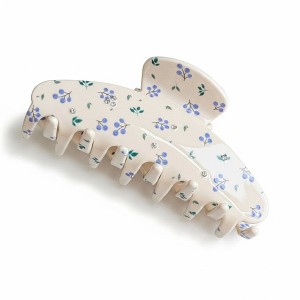 Anna-Kaci Floral Print Hair Claw Clip with Rhinestone Accents and Glossy Finish - Blue - 1 of 4