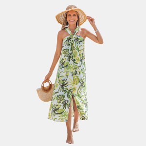 Women's Tropical Floral Halter Maxi Beach Dress - Cupshe - 1 of 4