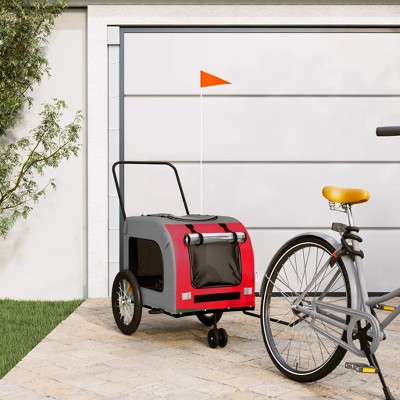 vidaXL Pet Bike Trailer Red and Gray Oxford Fabric and Iron 24.8" x 47.6" x 25.6"