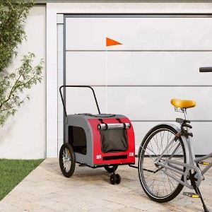 vidaXL Pet Bike Trailer Red and Gray Oxford Fabric and Iron 24.8" x 47.6" x 25.6" - 1 of 4
