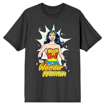 Wonder Woman Character and Title Logo Comic Book Art Men's Charcoal Gray Graphic Tee