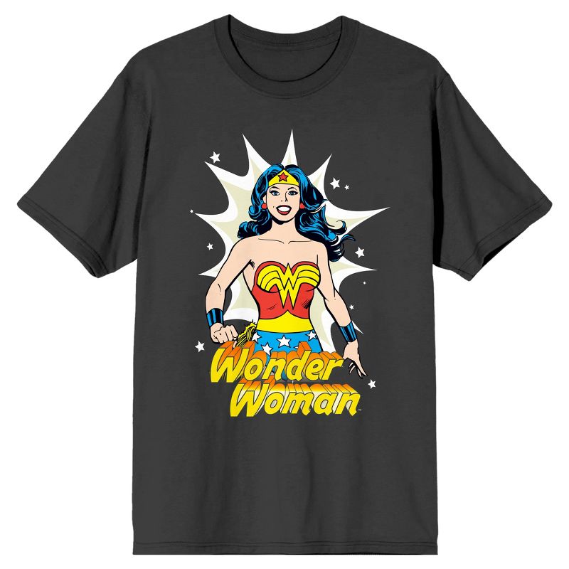 Wonder Woman Character and Title Logo Comic Book Art Men's Charcoal Gray Graphic Tee, 1 of 4