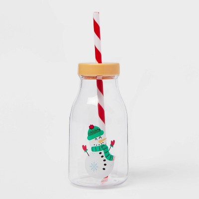 12oz Plastic Snowman Milk Jug Cup with Straw - Wondershop™