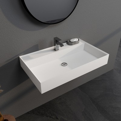 31 x 19 in. Solid Surface Wall Mount or Countertop Bathroom Vessel Sink in Matte White
