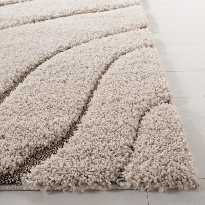 Cream and Beige Tufted Shag Area Rug