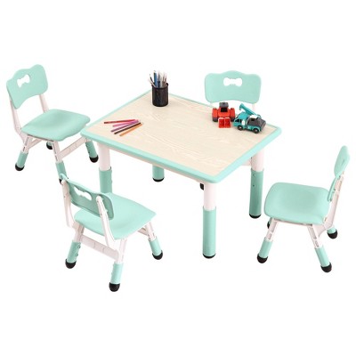 homfan Modern Kids Table,1 Table and 4 Chairs Set with Non-Slip Legs&Organizer Graffiti Desktop,Preschool Activity Kids Desk for Ages 2-10