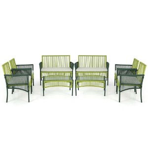 Costway 4PCS/8PCS Patio Round Wicker Conversation Set with Cushions Tempered Glass Side Table - 1 of 4