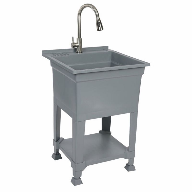 UTILITYSINKS 24 Inch Compact Freestanding Utility Tub Sink with Quick Connect Drain and Convenient Under Basin Storage, Grey, 1 of 7