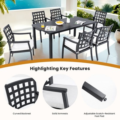 UNISOAR Modern Classic Cast Aluminum Outdoor Patio 2-Piece Dining Chairs, Textured Ember Black Finish, Ergonomic Lattice Backrest Design