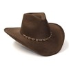 Western Express Brown Suede Finish Western Pinch Front Hat with Beaded Leather Roped Hat Band - 2 of 4