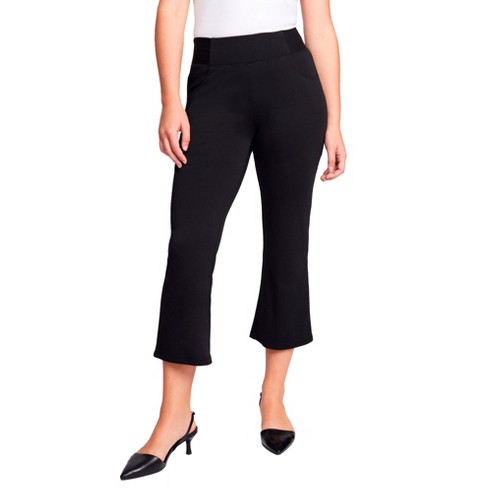 June + Vie by Roaman's Women’s Plus Size FormFit Ponte Cropped Flare Pant,  30/32 - Black