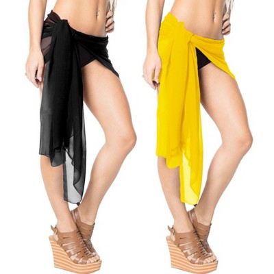LA LEELA Summer Beachwear Sarong Swimsuit Coverups for Women Chiffon Short Beach Tie Wraps Skirt Swim Cover Up Sheer Scarf One Size Black,Solid