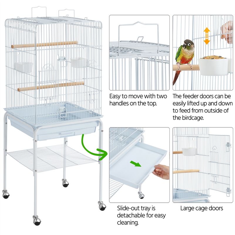 Yaheetech 47-inch Rolling Bird Cage for Small Birds Parakeet Lovebirds Cockatiel Canary, 5 of 10
