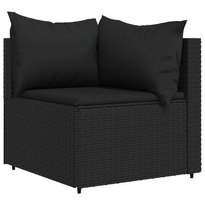 vidaXL Patio Corner Sofa with Cushions - Weather-Resistant - Black Poly Rattan - Modular Design - Comfortable - Sturdy Frame