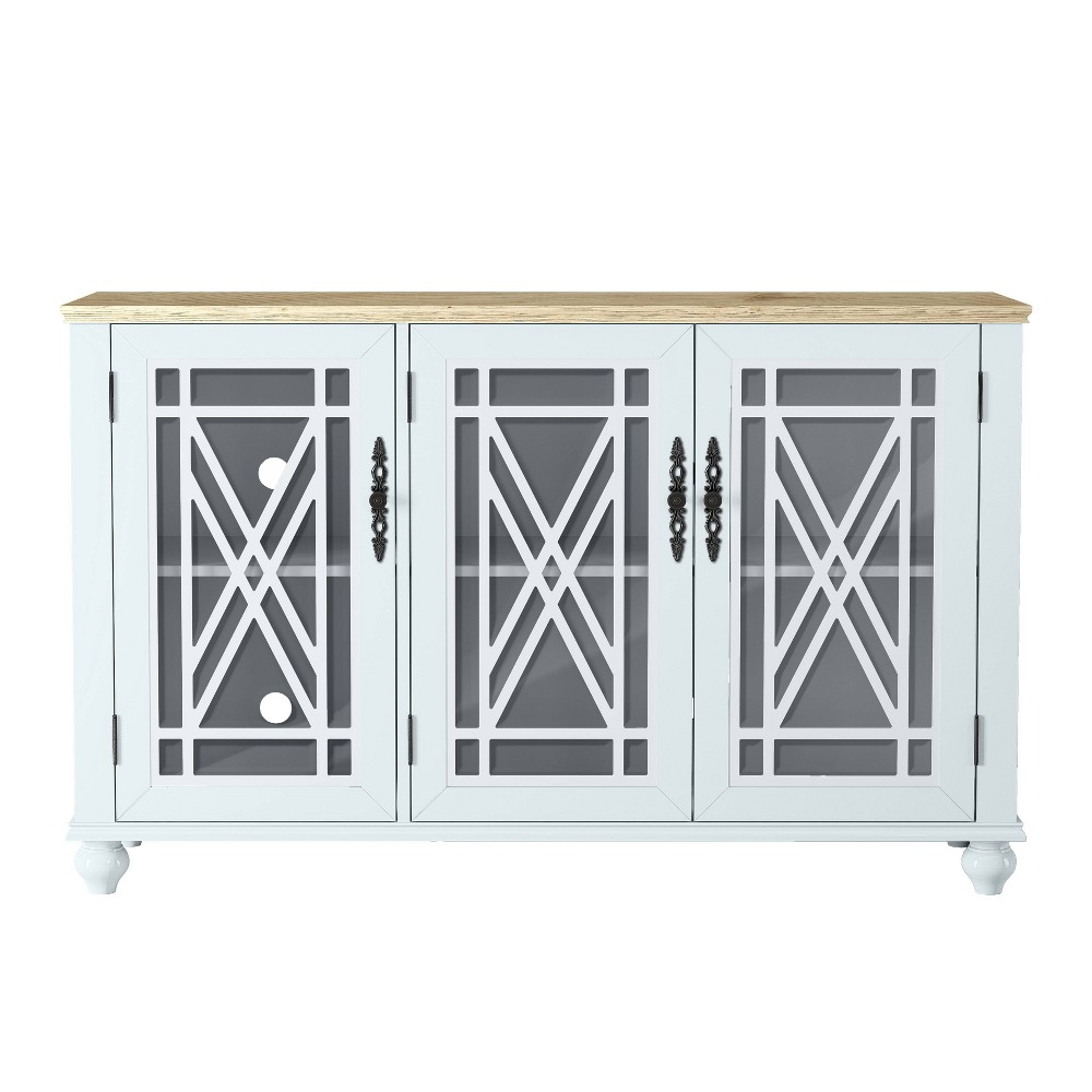 Photos - Wardrobe 55" Vintage Storage Sideboard Buffet Accent Cabinet White - Festivo: Elegant Design, Adjustable Shelves, MDF Construction