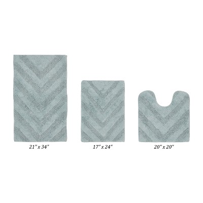 Hugo 3-Piece Bath Rug Set 100% Premium Cotton Tufted Chevron Pattern Bathmats for Bathroom, Super Soft Absorbent Machine Washable
